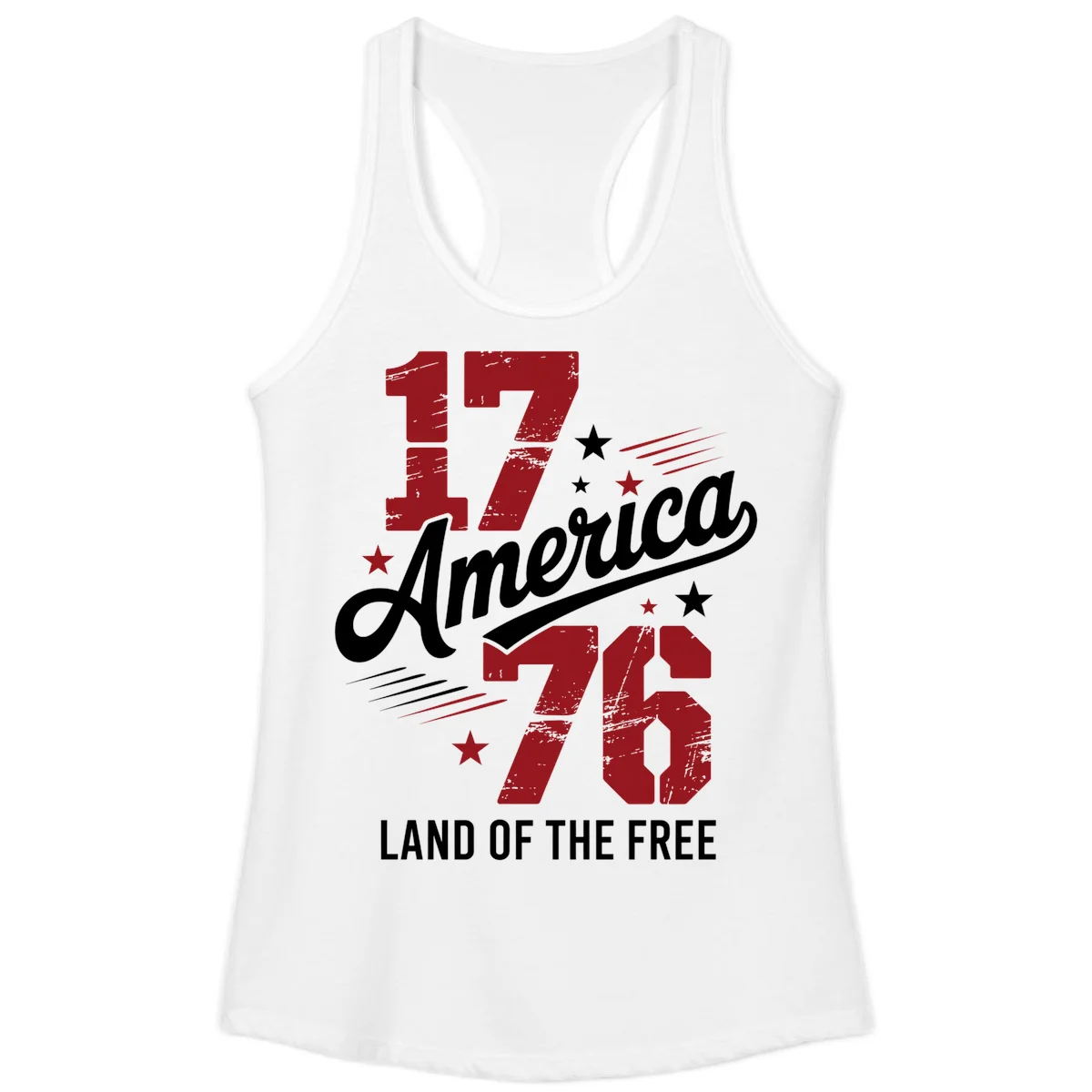 Distressed 1776 Stars and Streaks Ladies Tank in White