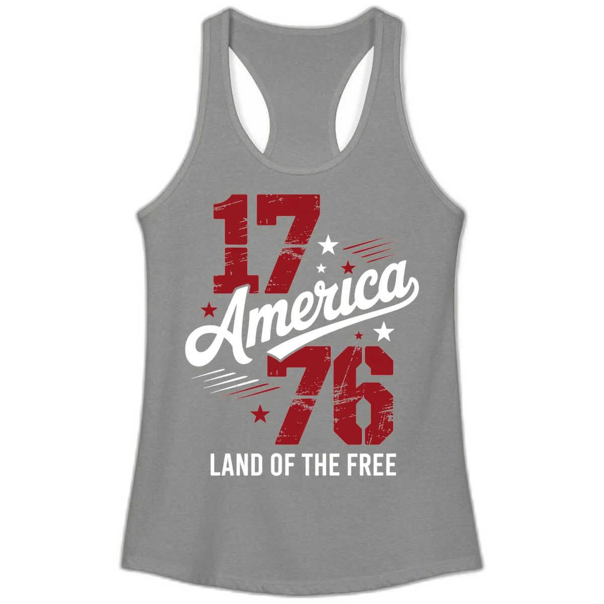 Distressed 1776 Stars and Streaks Ladies Tank in Heather Grey
