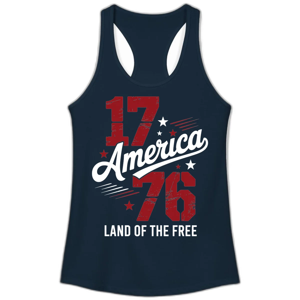 Distressed 1776 Stars and Streaks Ladies Tank in Solid Midnight Navy