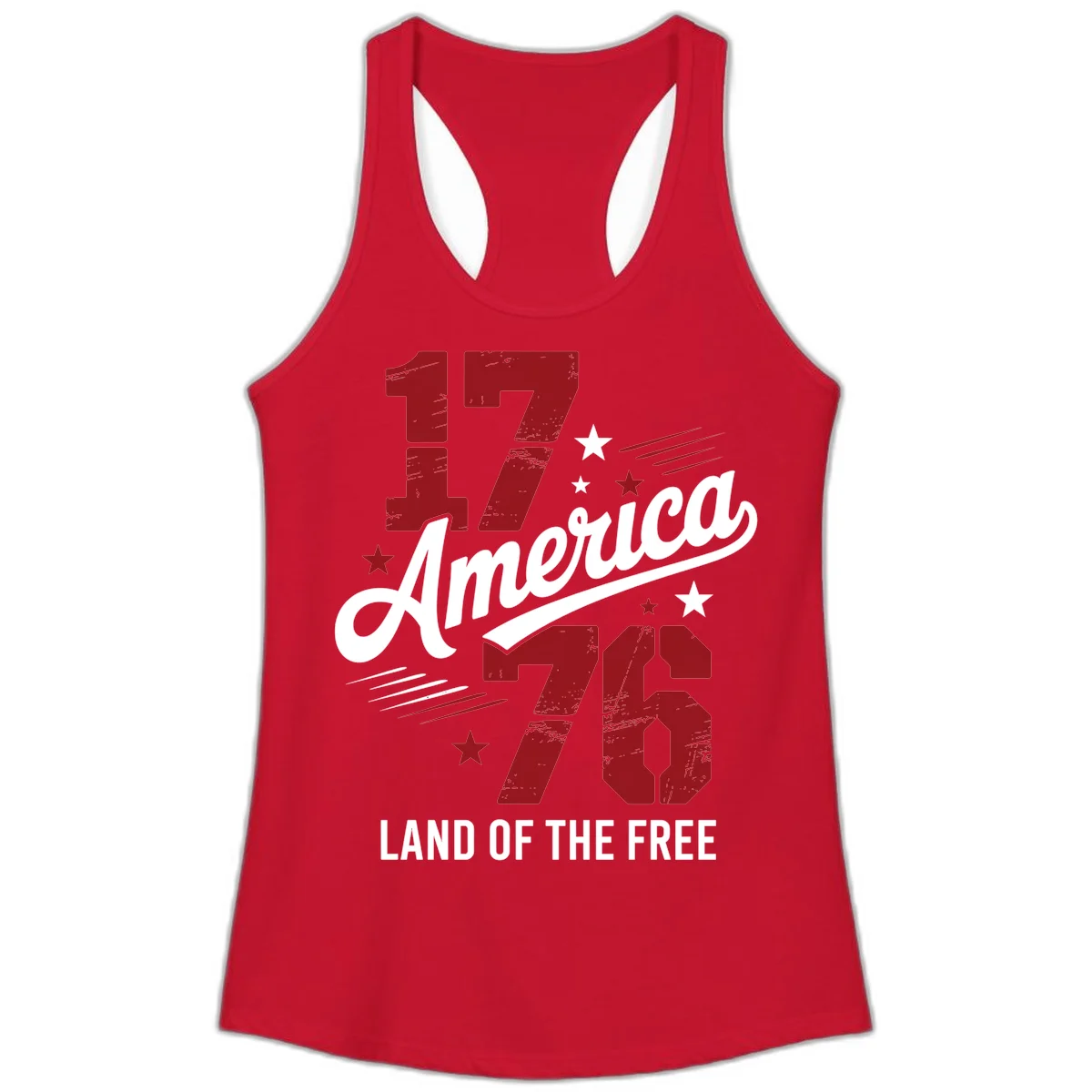 Distressed 1776 Stars and Streaks Ladies Tank in Solid Red