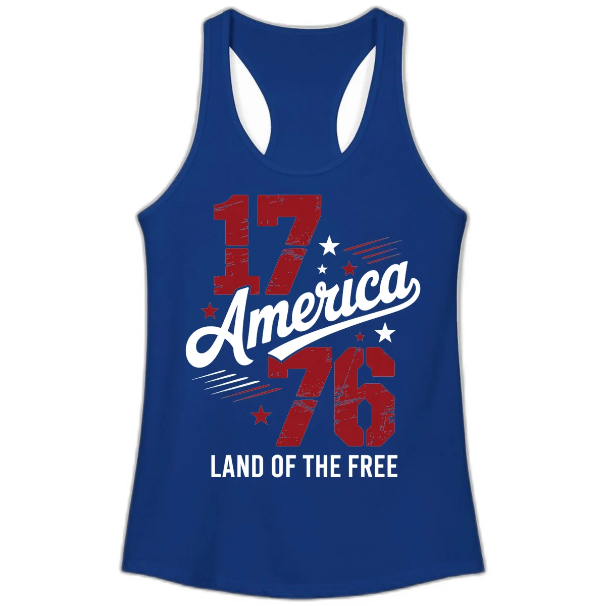 Distressed 1776 Stars and Streaks Ladies Tank in Solid Royal