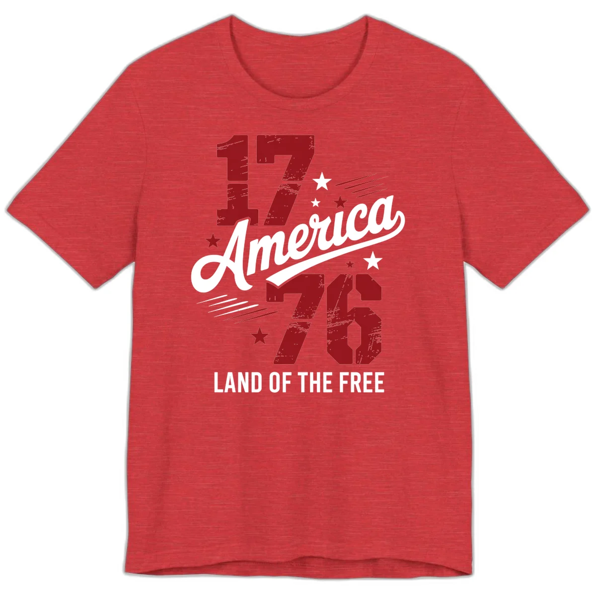 Distressed 1776 Stars and Streaks Premium T-Shirt in Heather Red