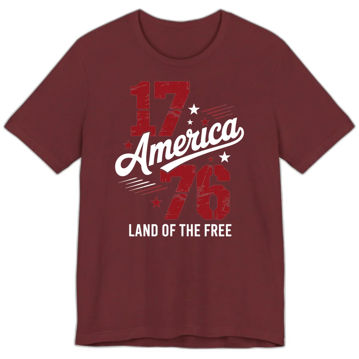 Distressed 1776 Stars and Streaks Patriotic Design Premium T-Shirt in Heather Cardinal