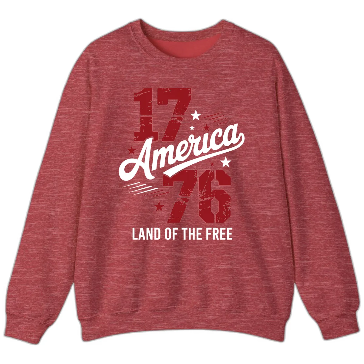 Distressed 1776 Stars and Streaks Patriotic Design Sweatshirt in Heather Scarlet Red