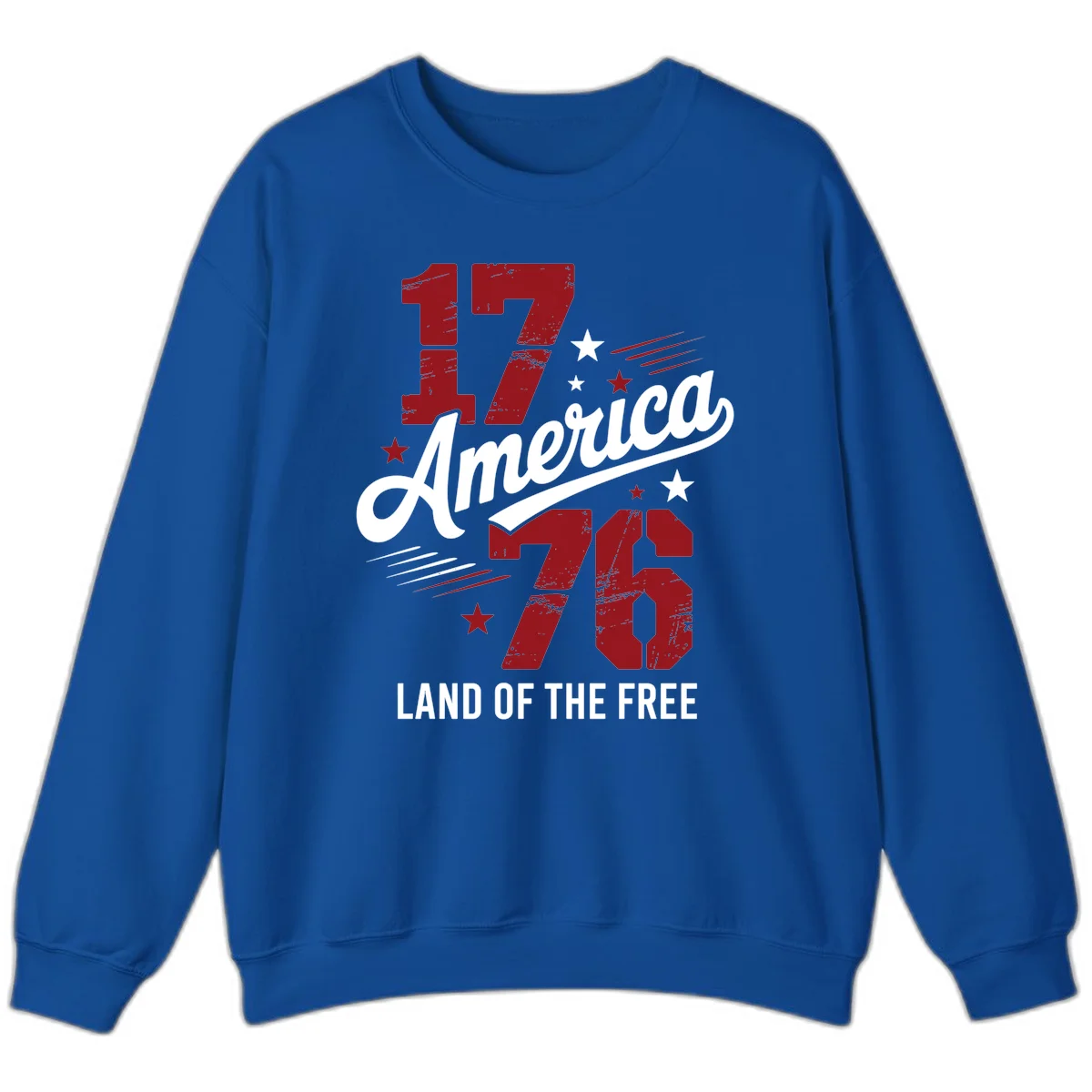 Distressed 1776 Stars and Streaks Sweatshirt in Royal