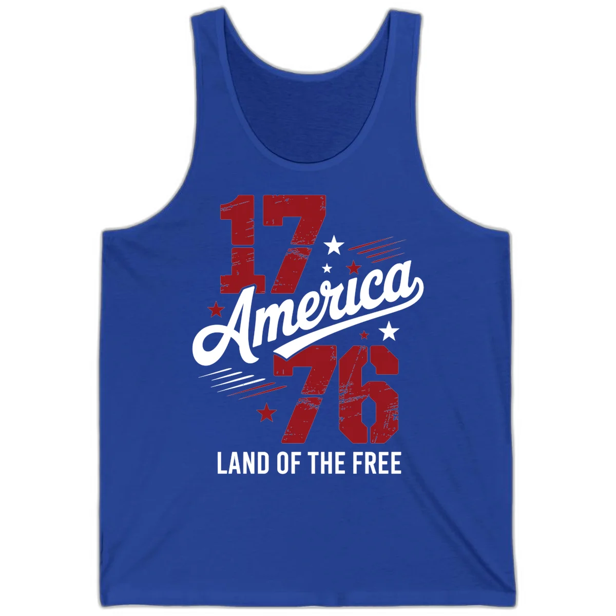Distressed 1776 Stars and Streaks Tank in True Royal