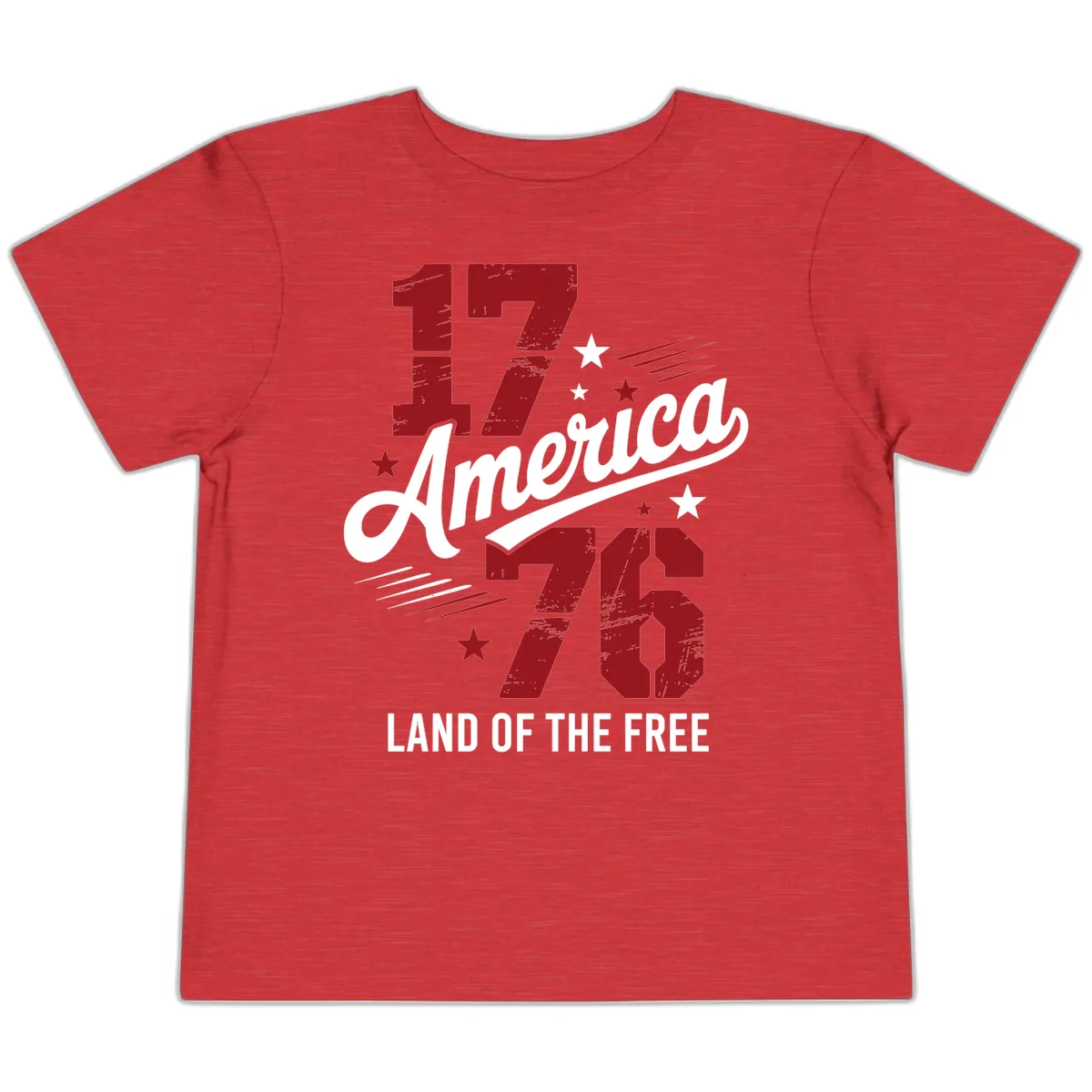 Distressed 1776 Stars and Streaks Patriotic Design Toddler T-Shirt in Heather Red