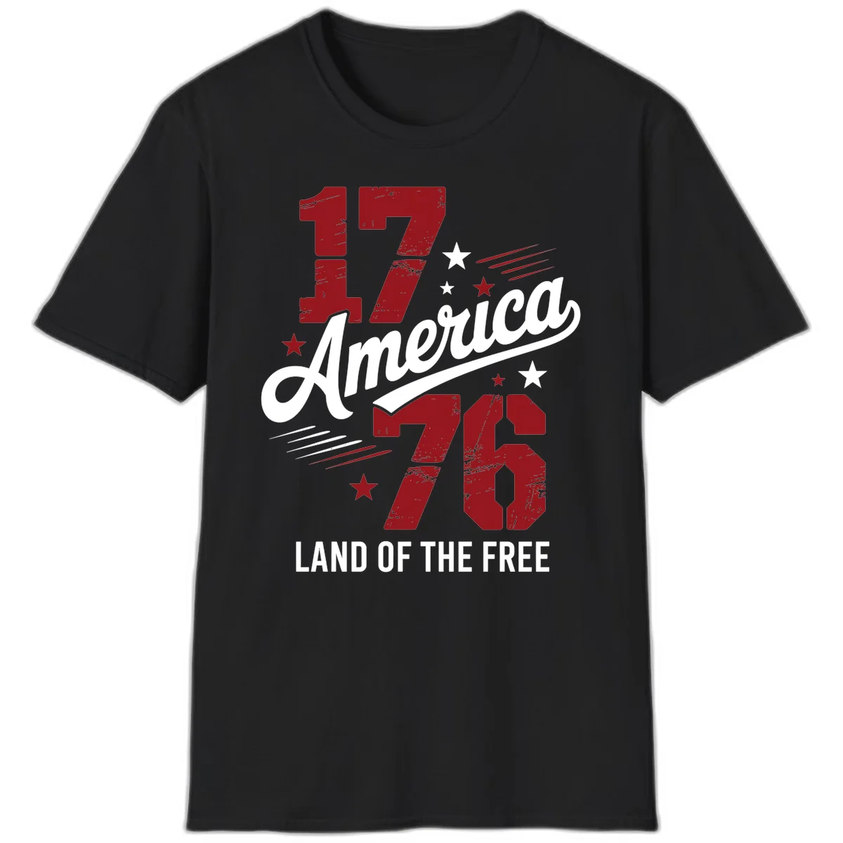 Distressed 1776 Stars and Streaks T-Shirt in Black