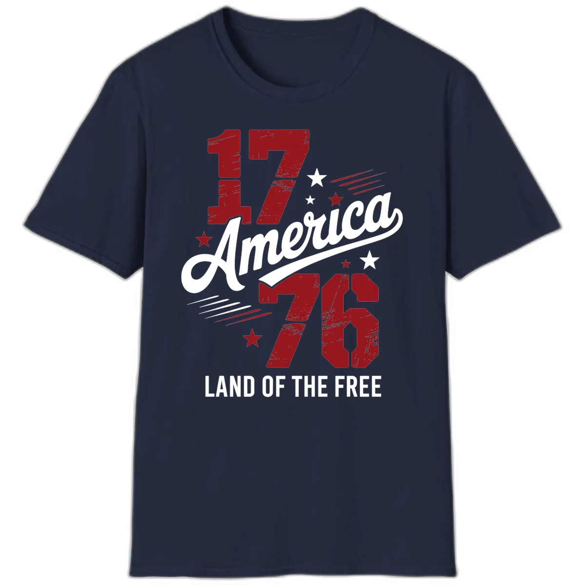 Distressed 1776 Stars and Streaks T-Shirt in Navy