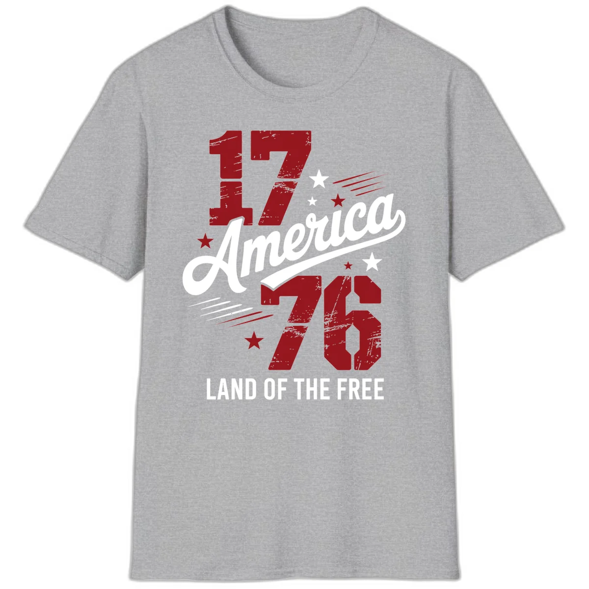 Distressed 1776 Stars and Streaks T-Shirt in Sport Grey
