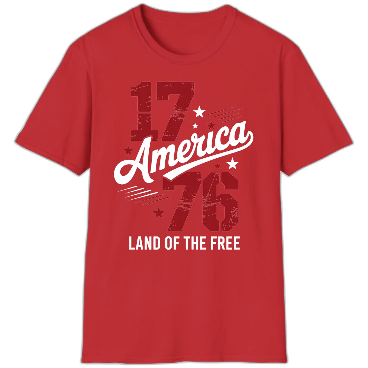 Distressed 1776 Stars and Streaks T-Shirt in Red
