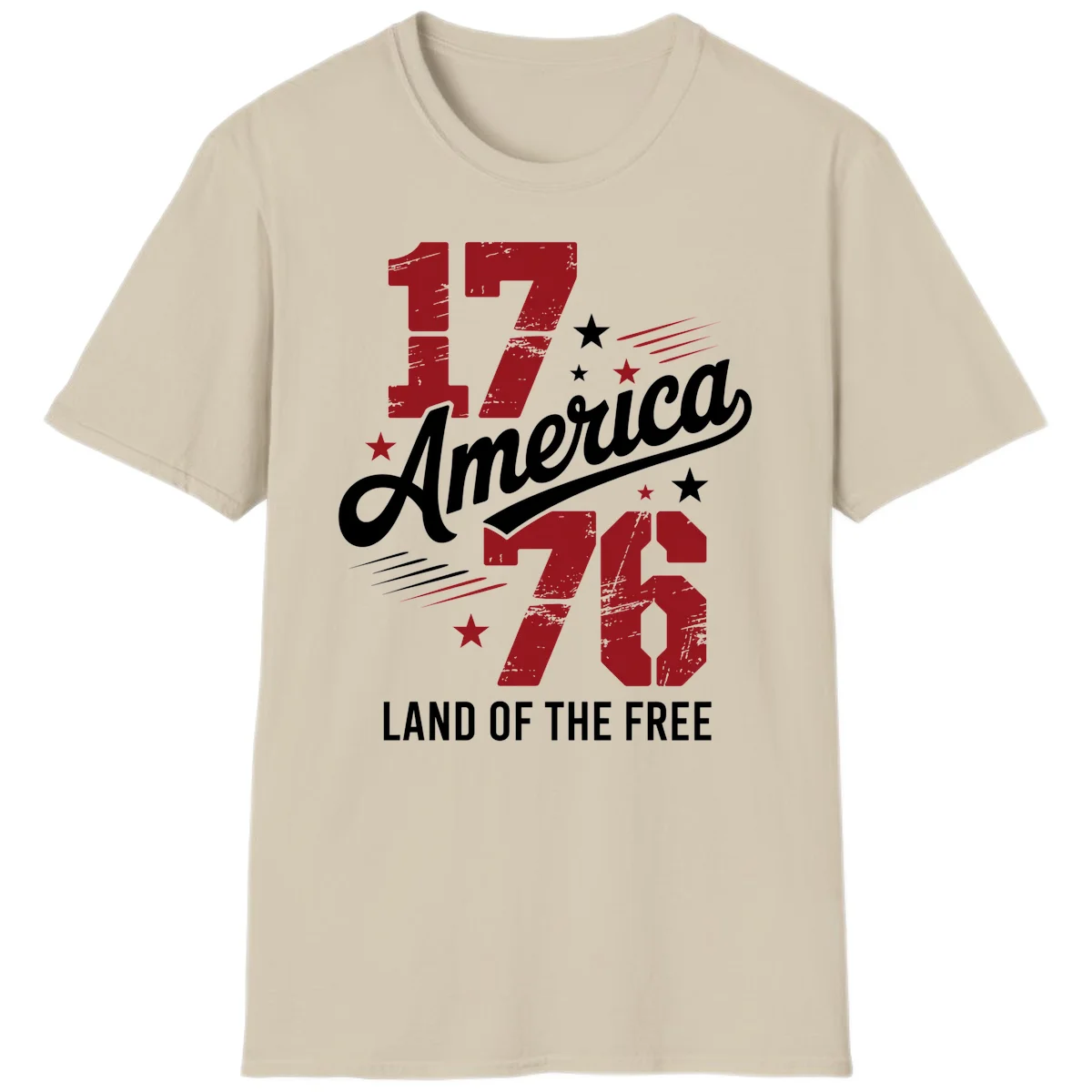 Distressed 1776 Stars and Streaks T-Shirt in Sand