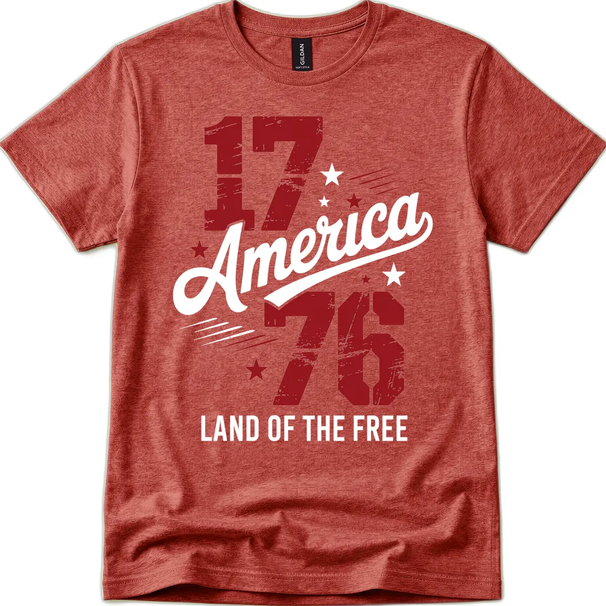 Distressed 1776 Stars and Streaks Patriotic Design T-Shirt in Heather Cardinal