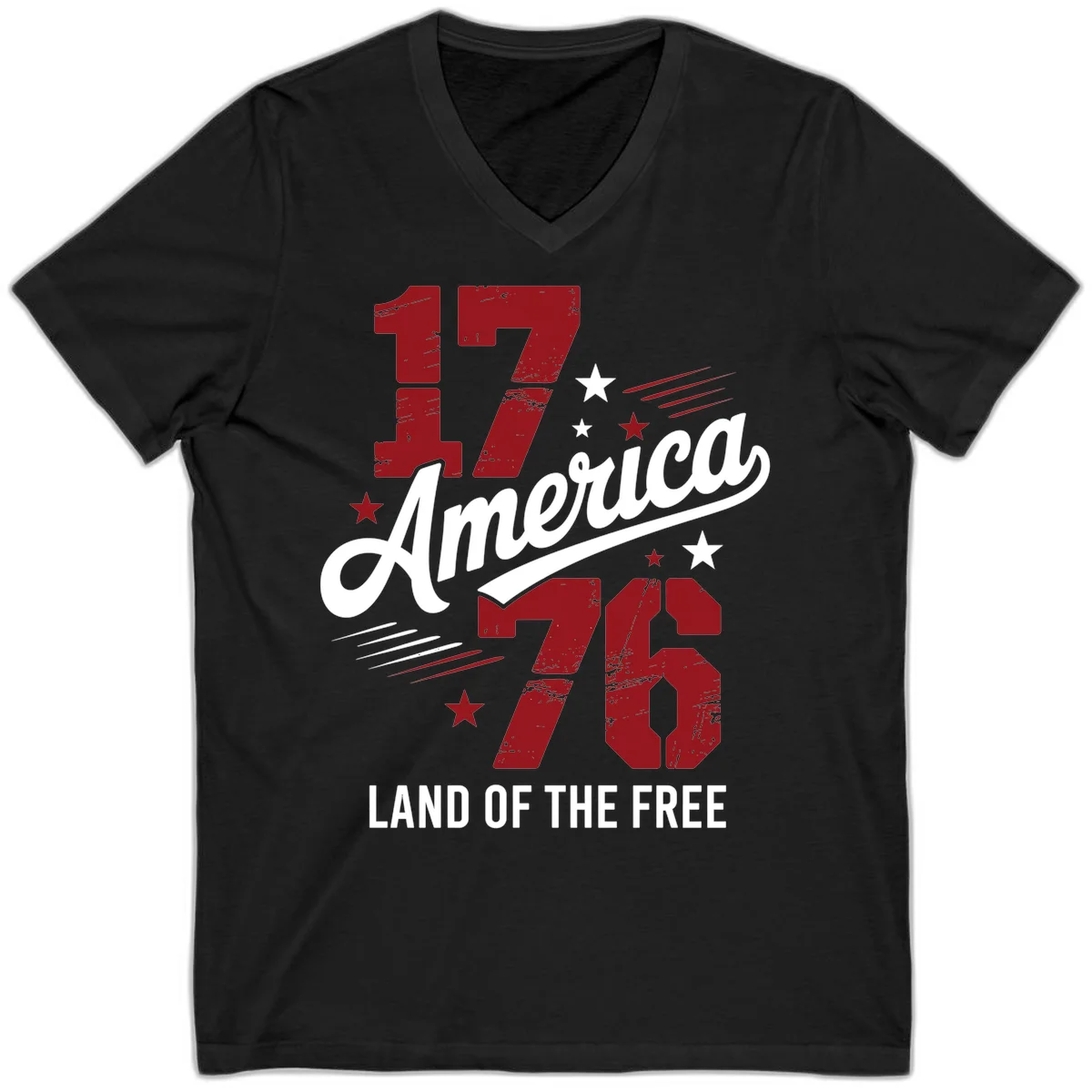 Distressed 1776 Stars and Streaks V-Neck in Black