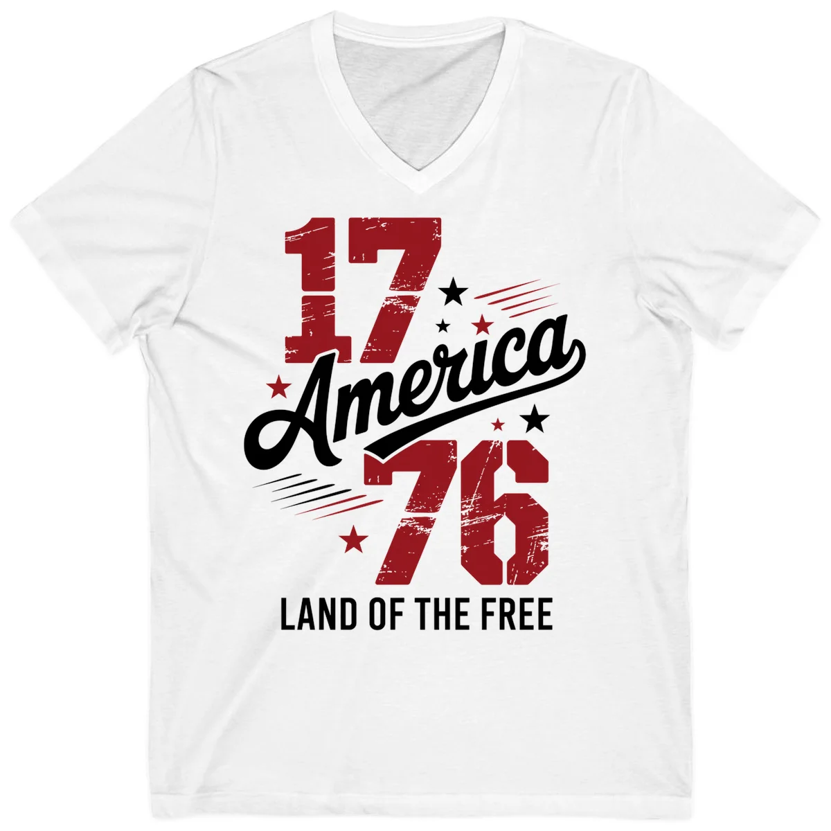 Distressed 1776 Stars and Streaks V-Neck in White