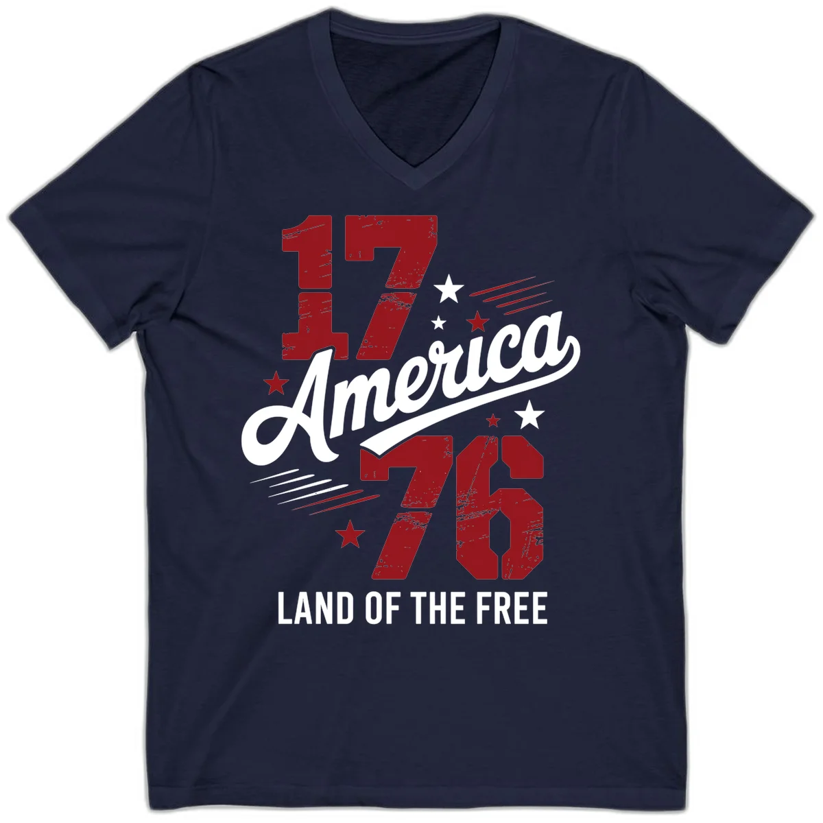Distressed 1776 Stars and Streaks V-Neck in Navy