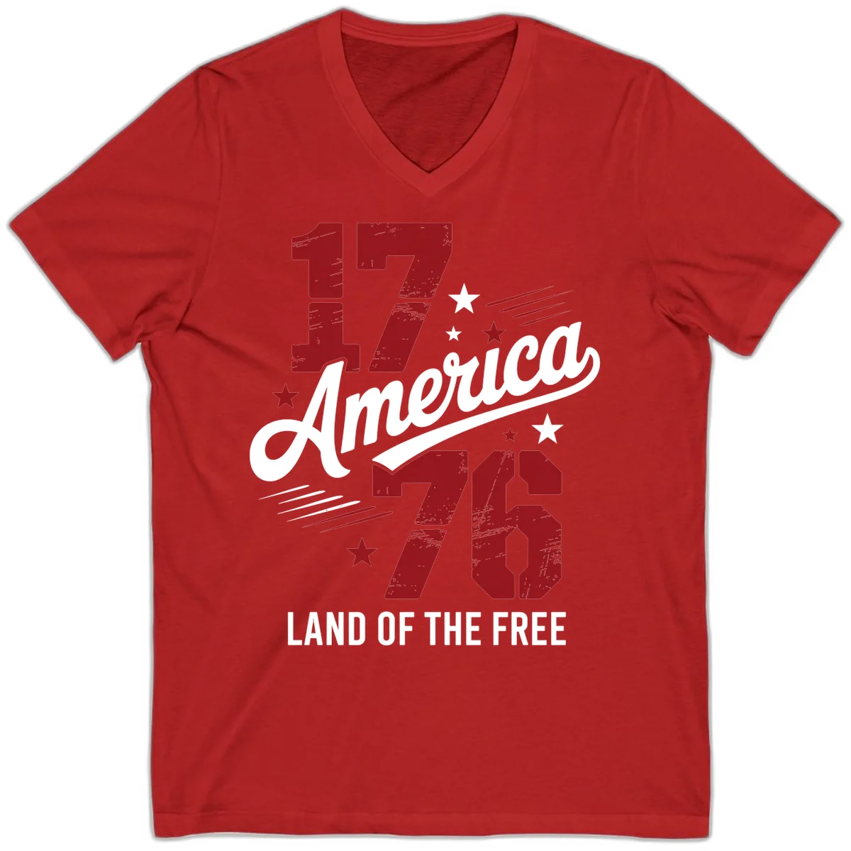 Distressed 1776 Stars and Streaks V-Neck in Red