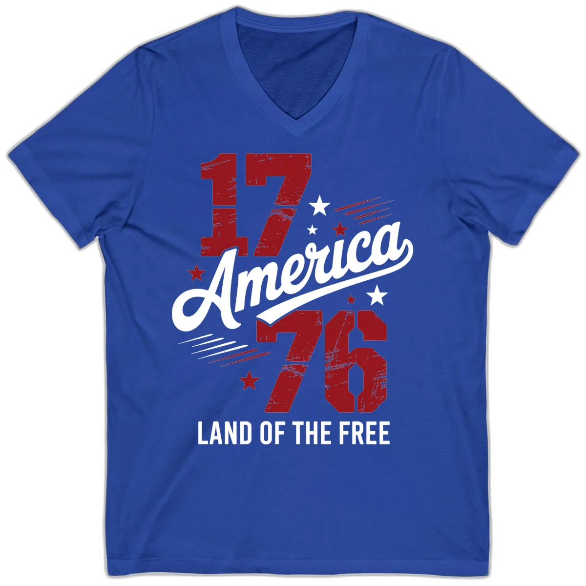 Distressed 1776 Stars and Streaks V-Neck in True Royal