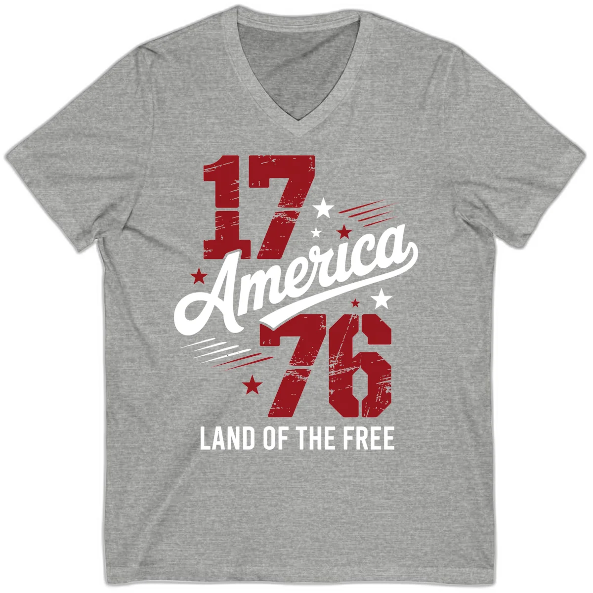 Distressed 1776 Stars and Streaks V-Neck in Athletic Heather