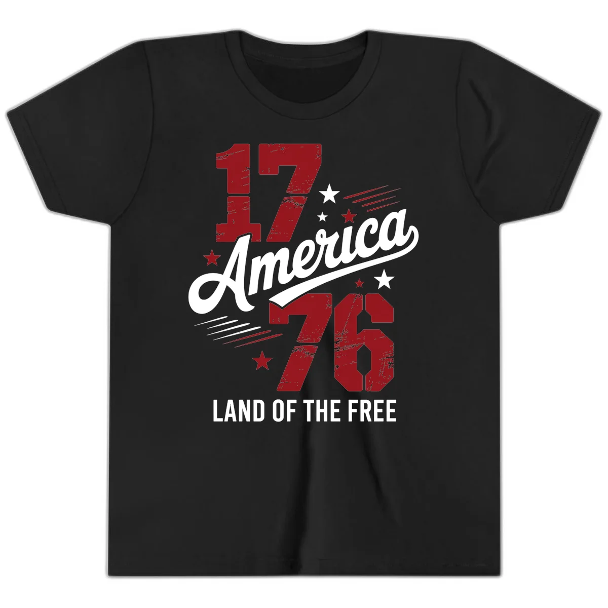 Distressed 1776 Stars and Streaks Youth T-Shirt in Black