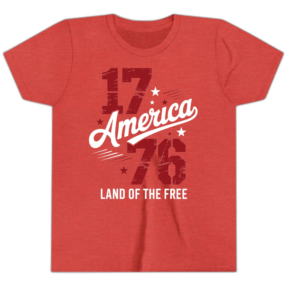 Distressed 1776 Stars and Streaks Patriotic Design Youth T-Shirt in Heather Red