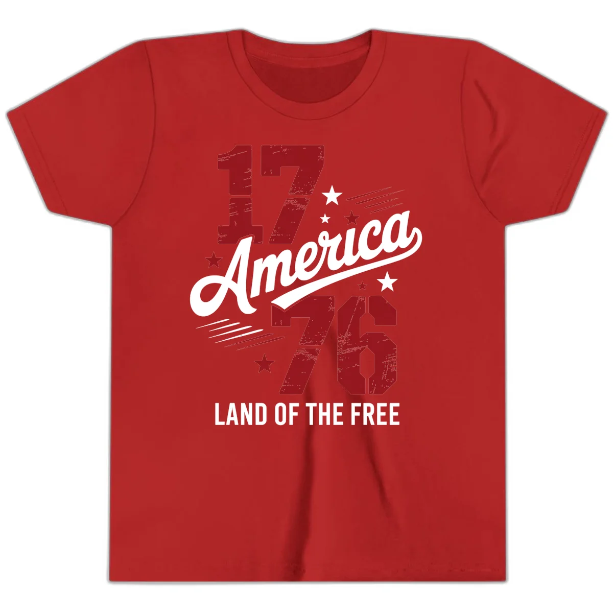 Distressed 1776 Stars and Streaks Youth T-Shirt in Red