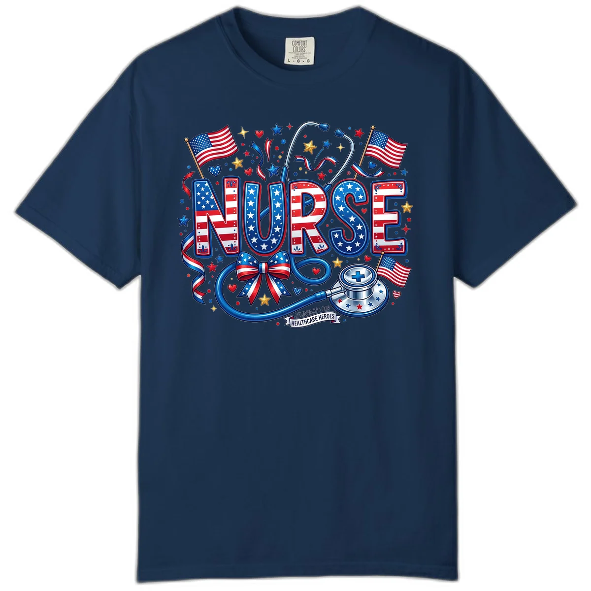 Patriotic Nurse Heroes Comfort Color in Navy