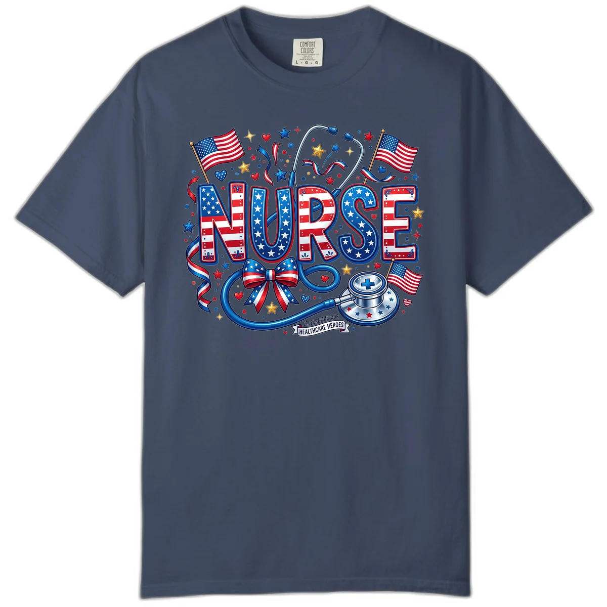 Patriotic Nurse Heroes Comfort Color in Midnight