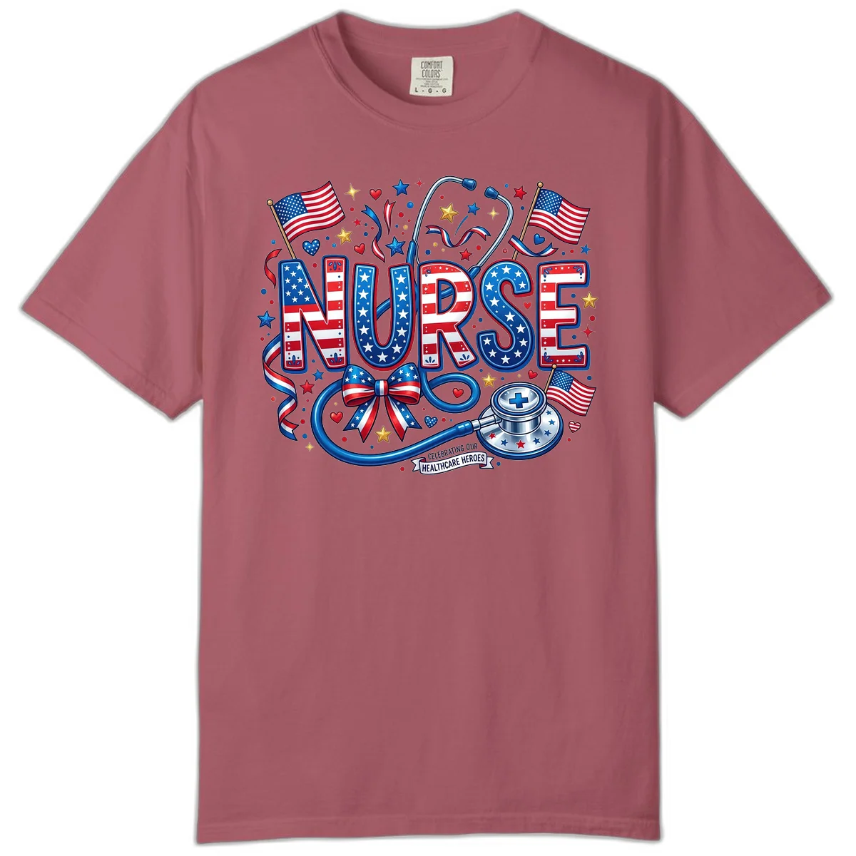 Patriotic Nurse Heroes Comfort Color in Crimson