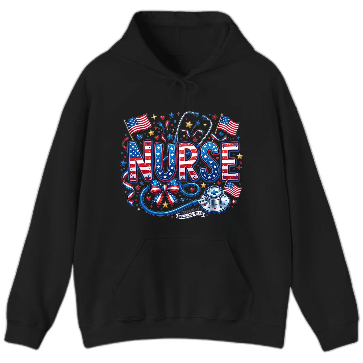 Patriotic Nurse Heroes Hoodie in Black