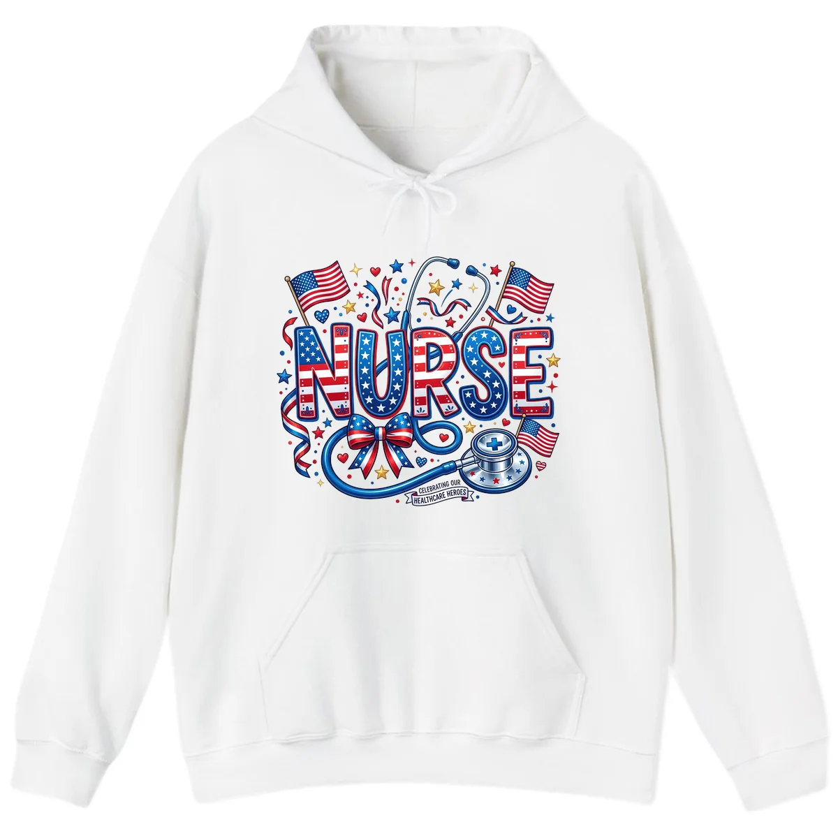 Patriotic Nurse Heroes Hoodie in White