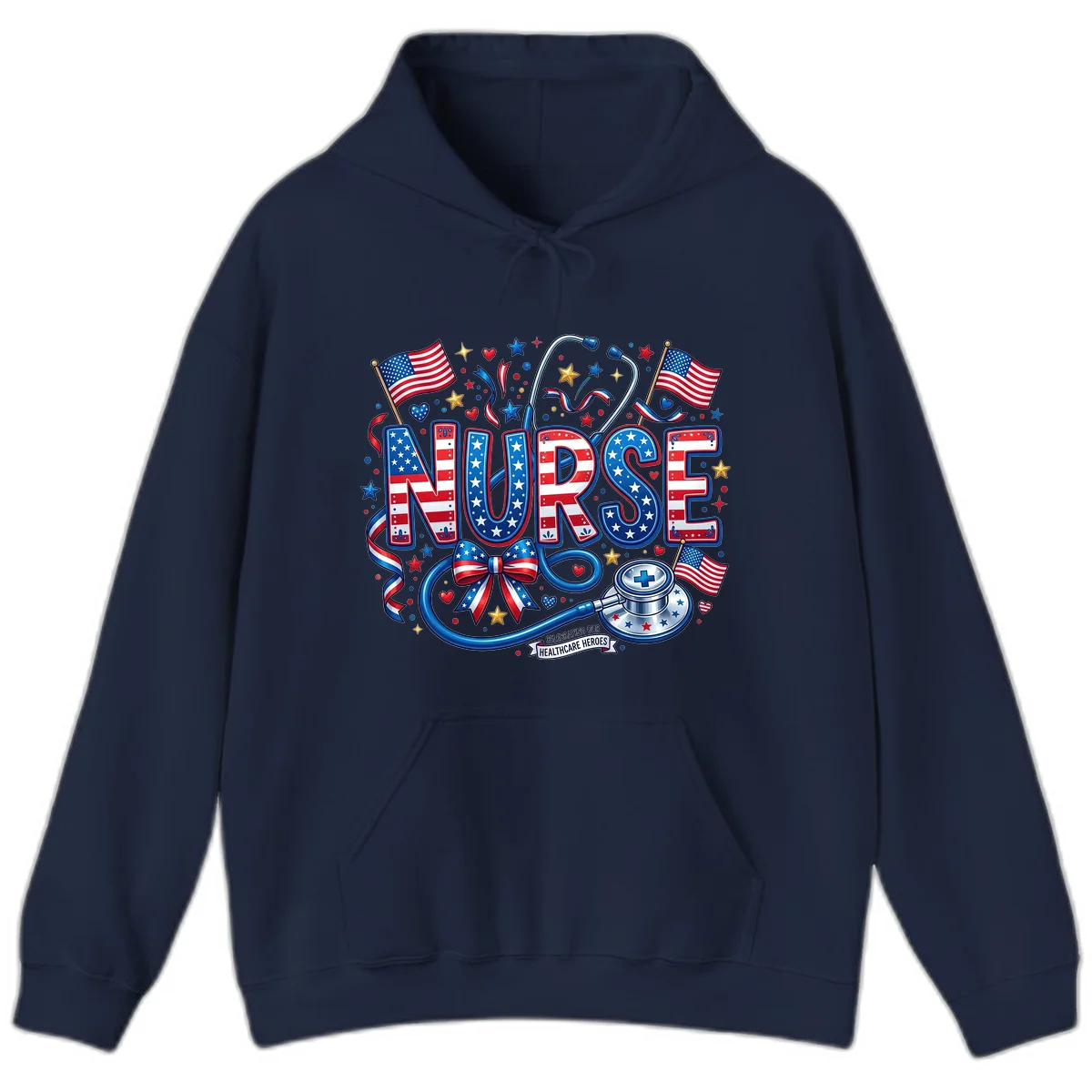 Patriotic Nurse Heroes Hoodie in Navy