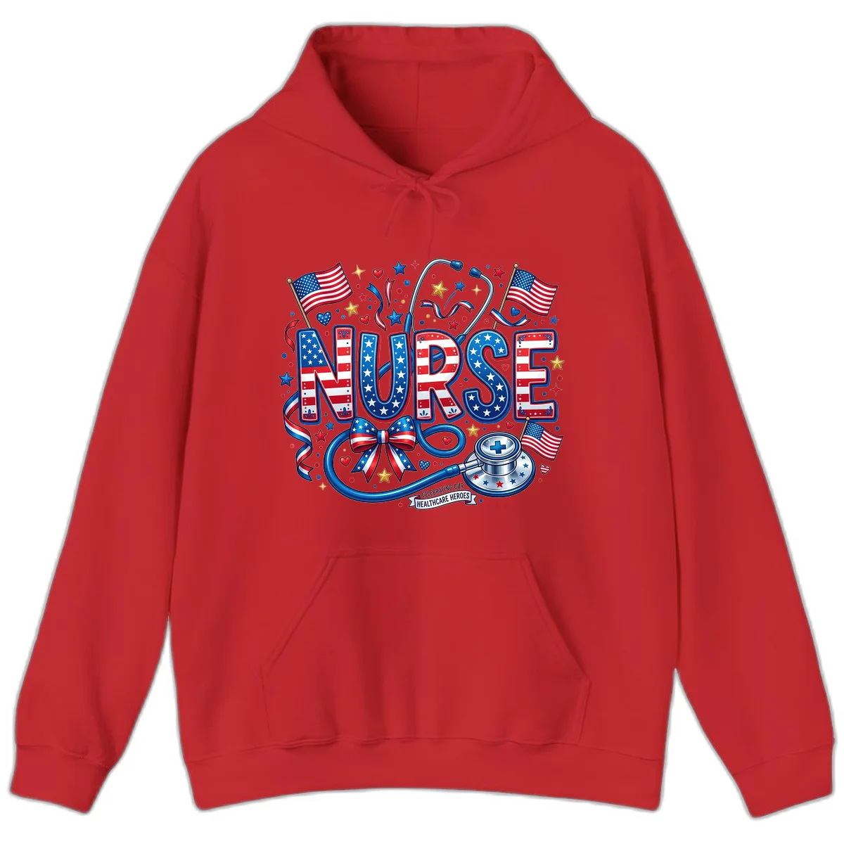 Patriotic Nurse Heroes Hoodie in Red