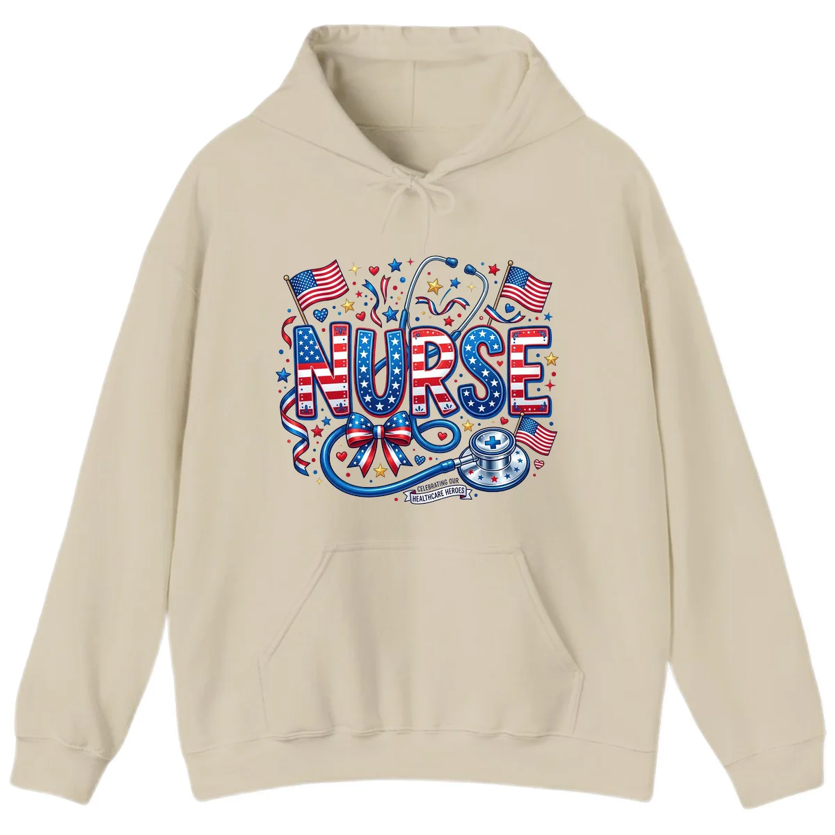 Patriotic Nurse Heroes Hoodie in Sand