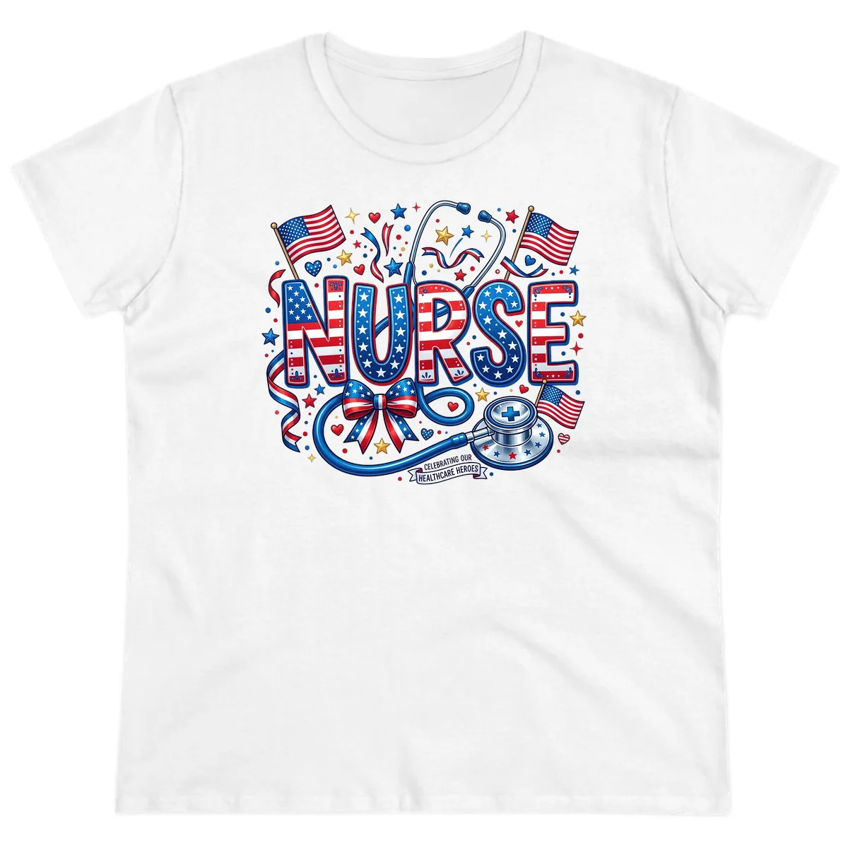 Patriotic Nurse Heroes Ladies Tee in White