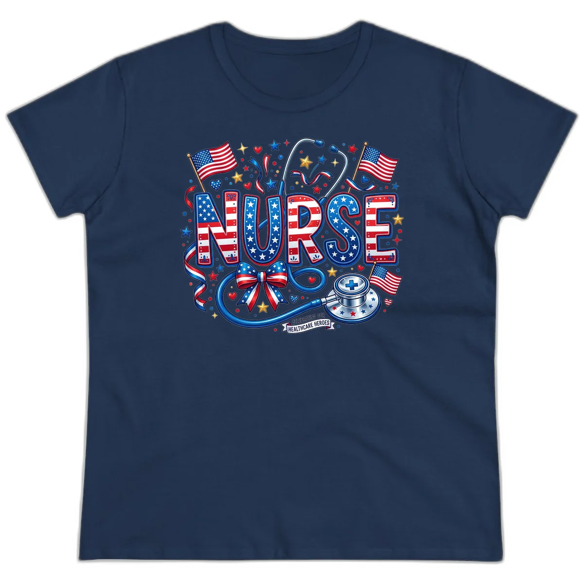 Patriotic Nurse Heroes Ladies Tee in Navy
