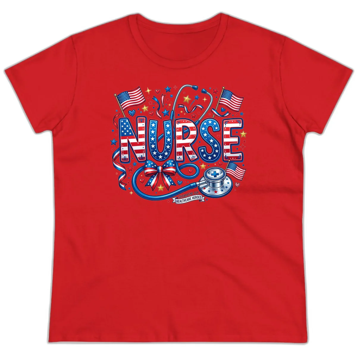Patriotic Nurse Heroes Ladies Tee in Red