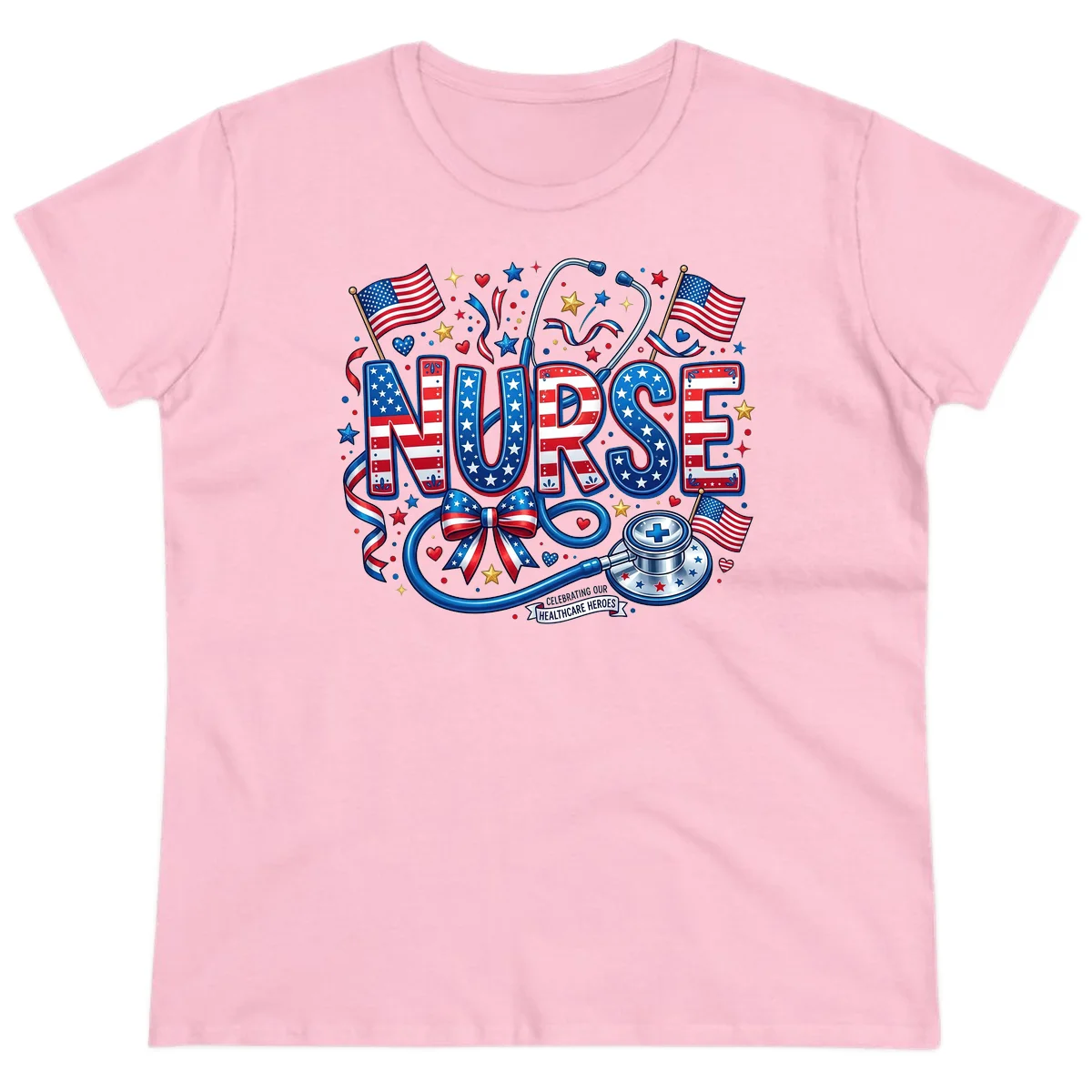 Patriotic Nurse Heroes Ladies Tee in Light Pink