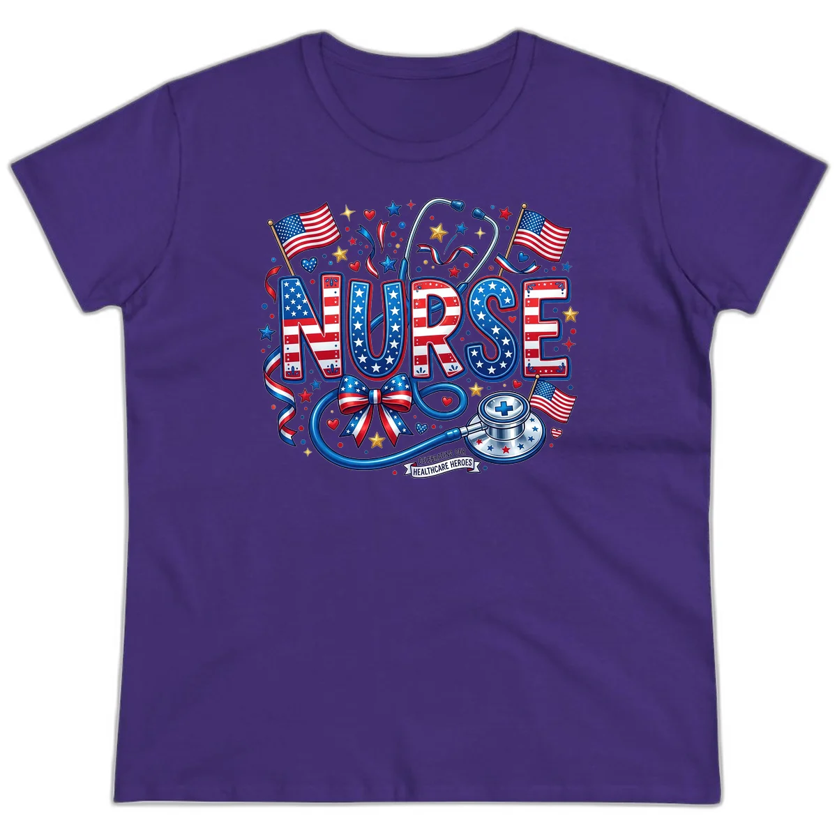 Patriotic Nurse Heroes Ladies Tee in Purple