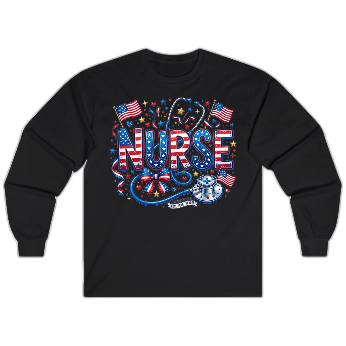 Patriotic Nurse Heroes Long Sleeve in Black