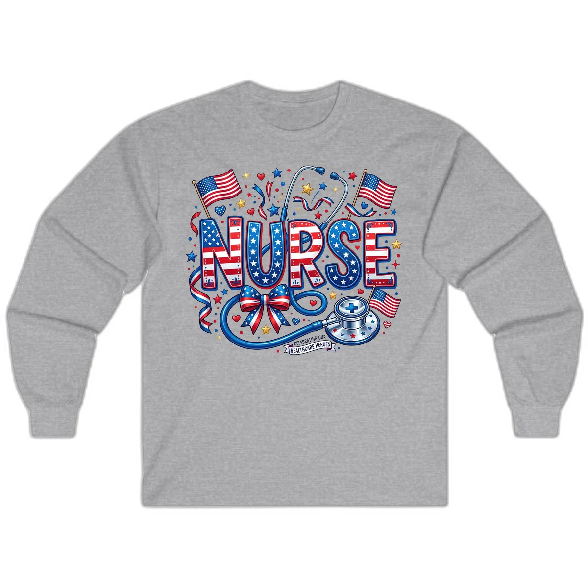 Patriotic Nurse Heroes Long Sleeve in Sport Grey