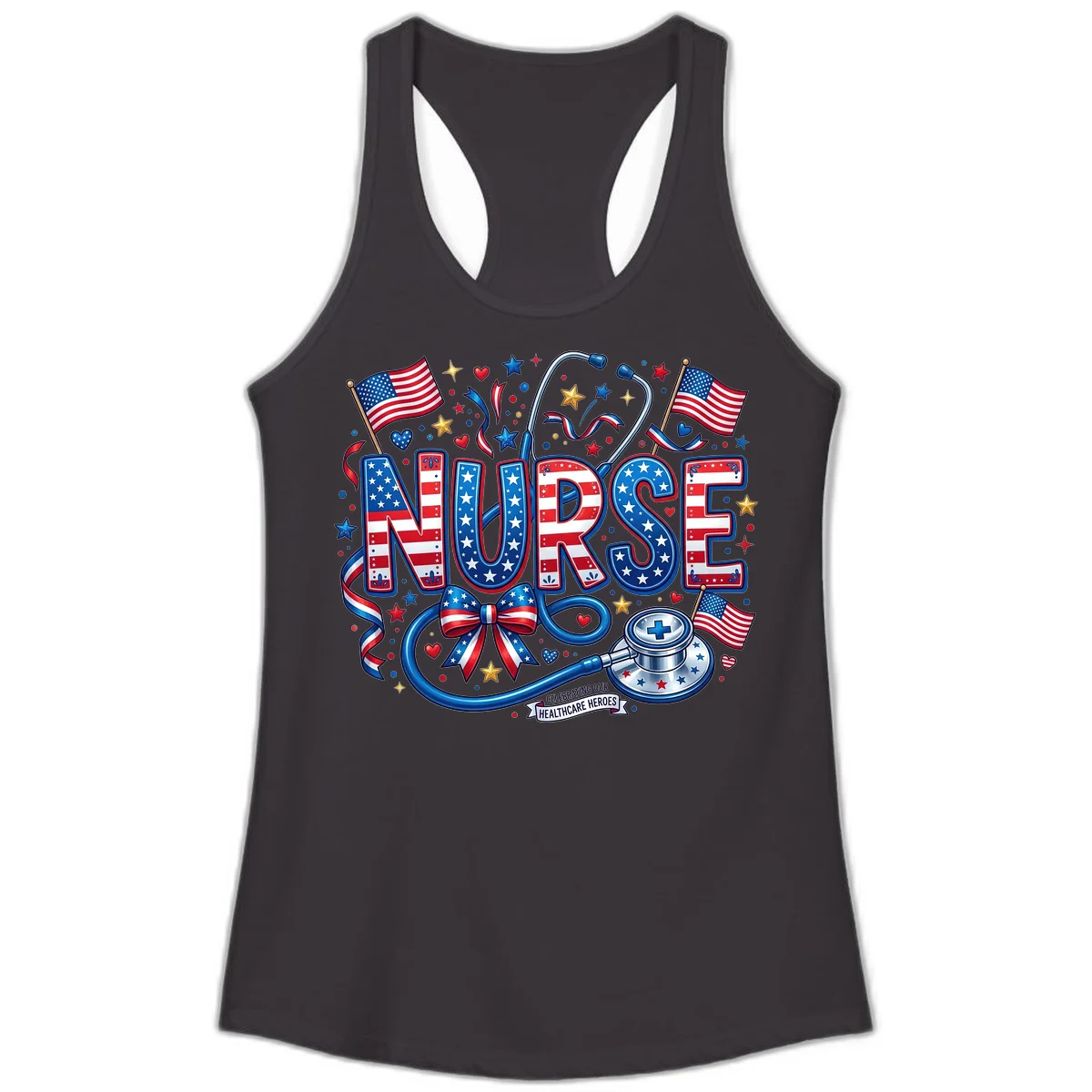 Patriotic Nurse Heroes Ladies Tank in Black