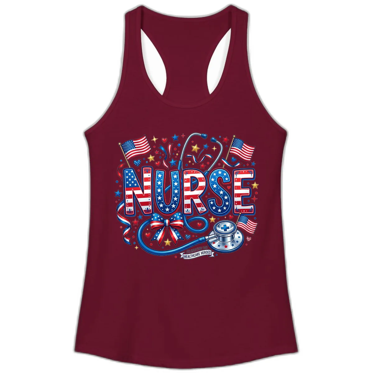 Patriotic Nurse Celebrating Healthcare Heroes Ladies Tank in Solid Cardinal Red