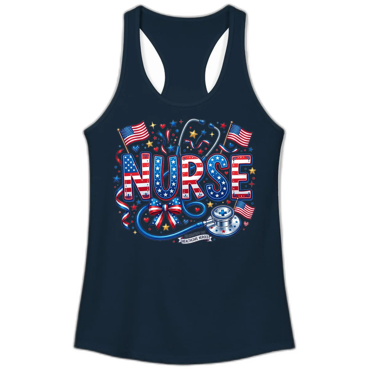 Patriotic Nurse Heroes Ladies Tank in Solid Midnight Navy