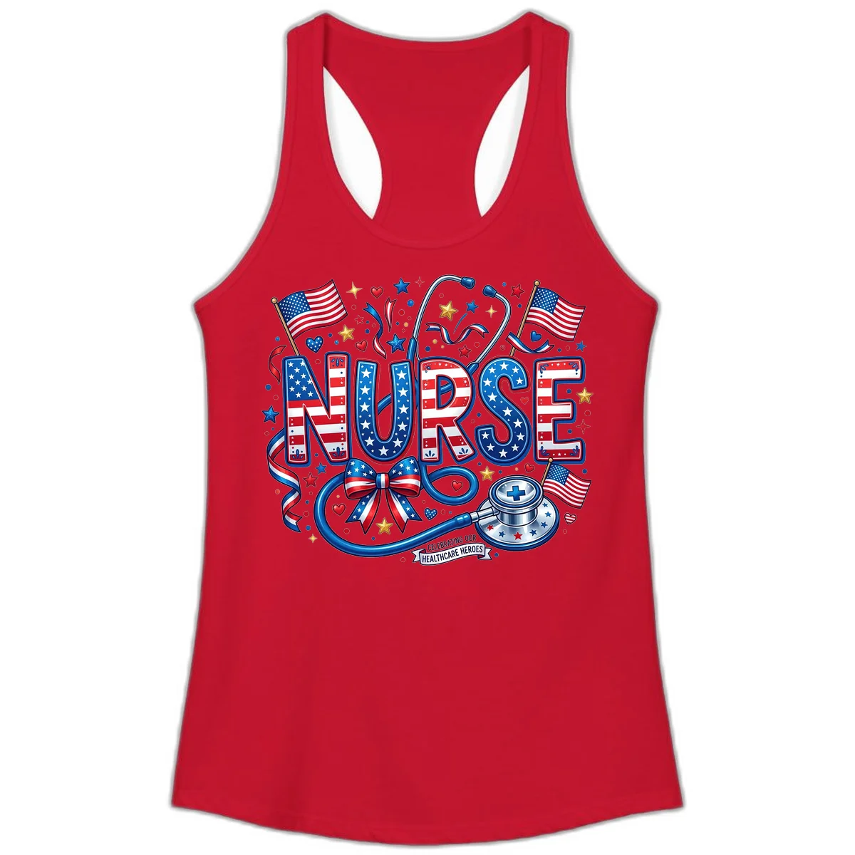 Patriotic Nurse Heroes Ladies Tank in Solid Red
