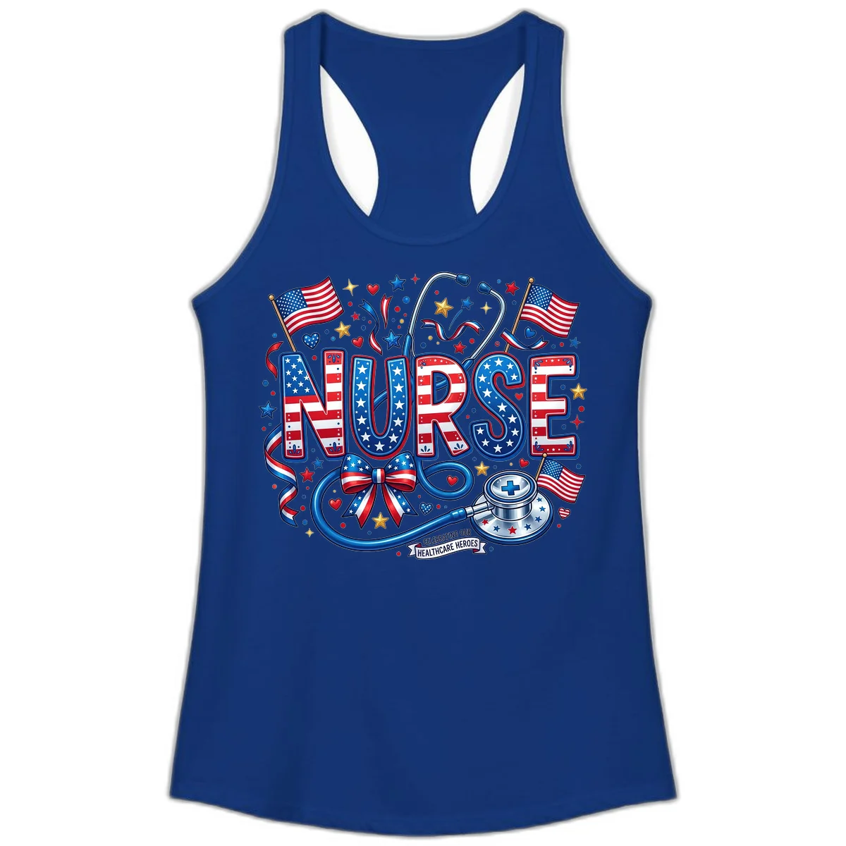 Patriotic Nurse Heroes Ladies Tank in Solid Royal