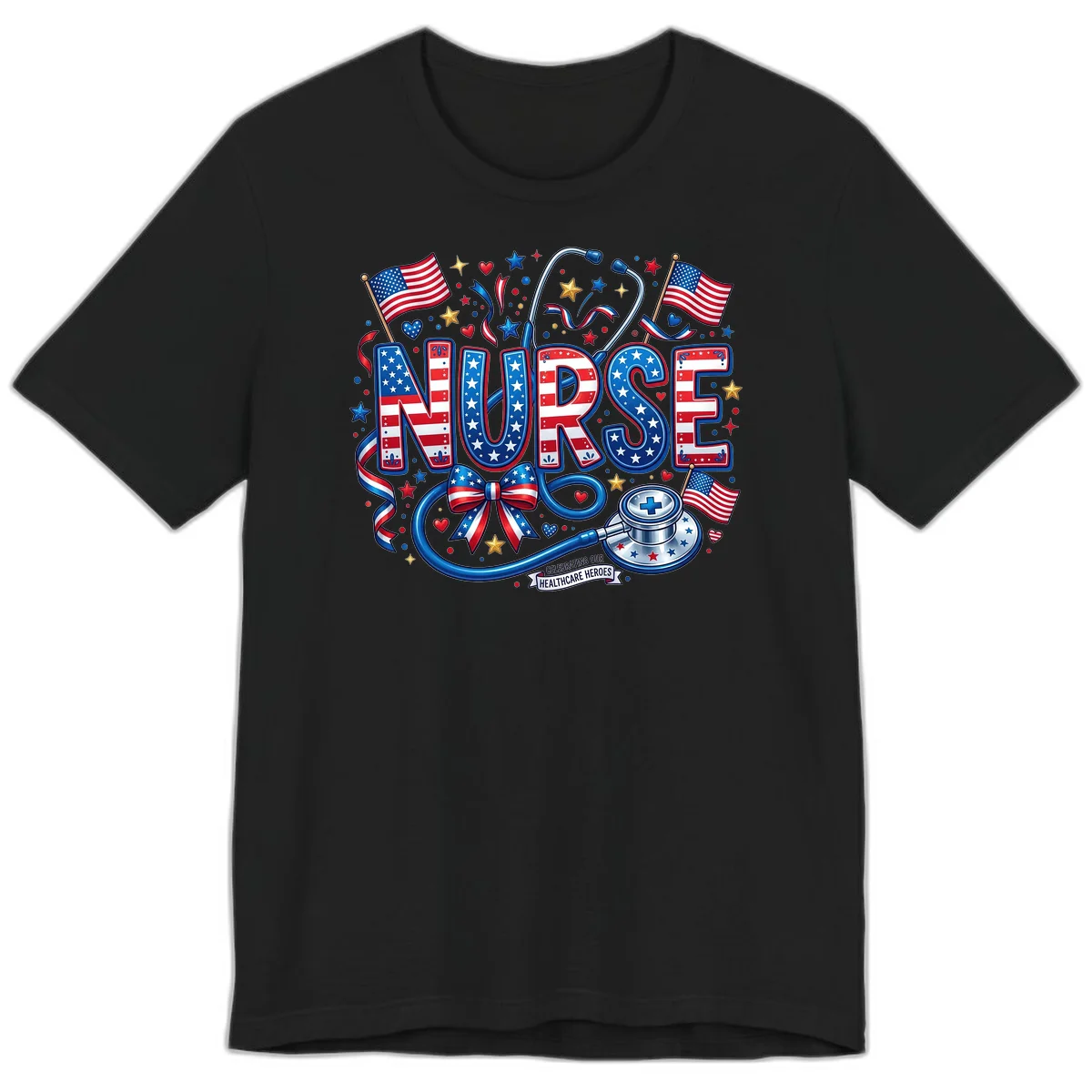 Patriotic Nurse Heroes Premium T-Shirt in Black