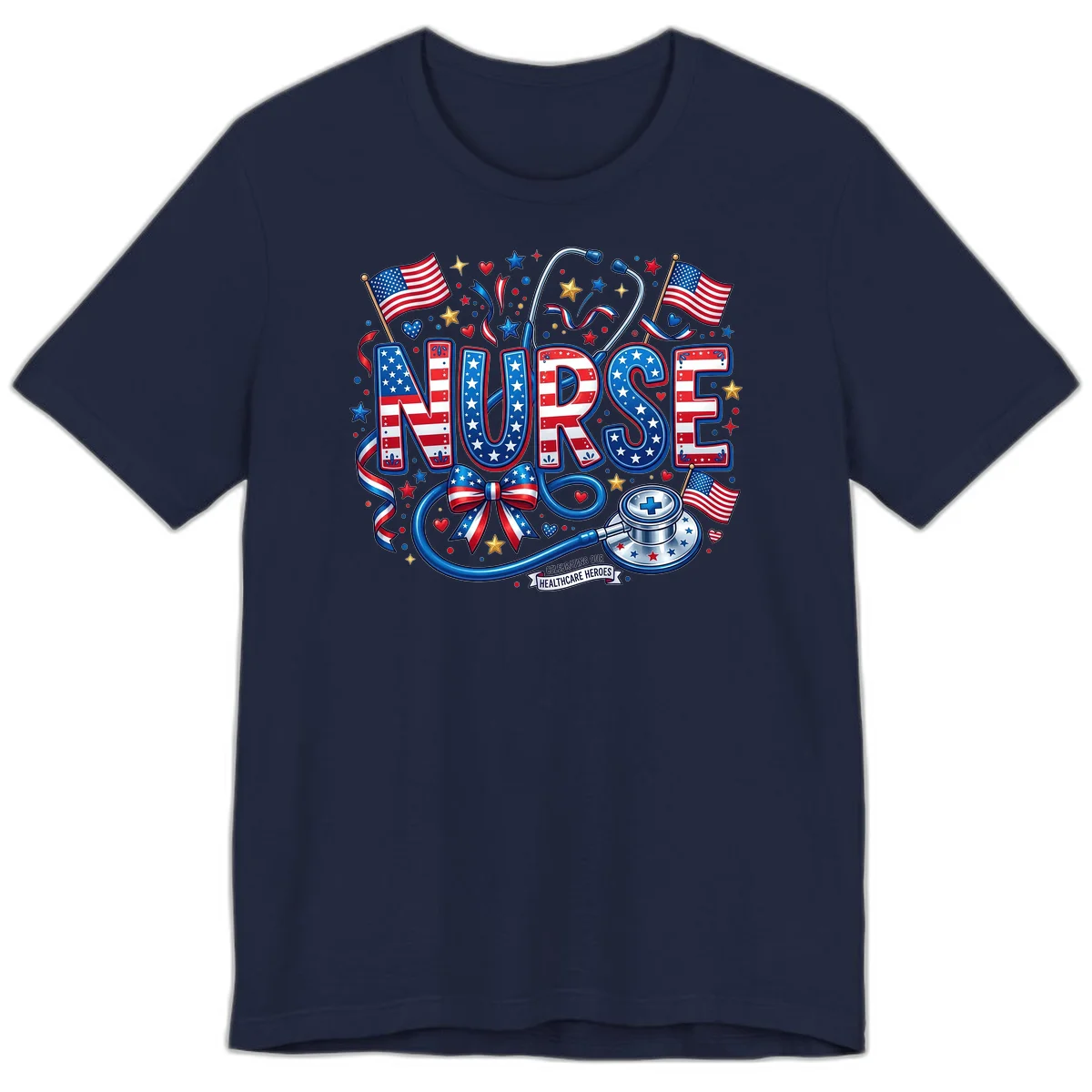 Patriotic Nurse Heroes Premium T-Shirt in Navy