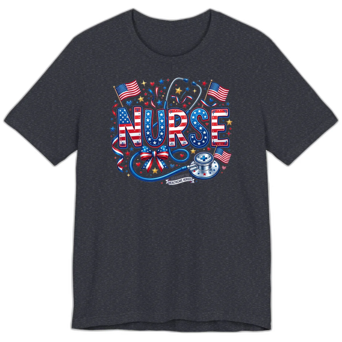 Patriotic Nurse Heroes Premium T-Shirt in Heather Navy