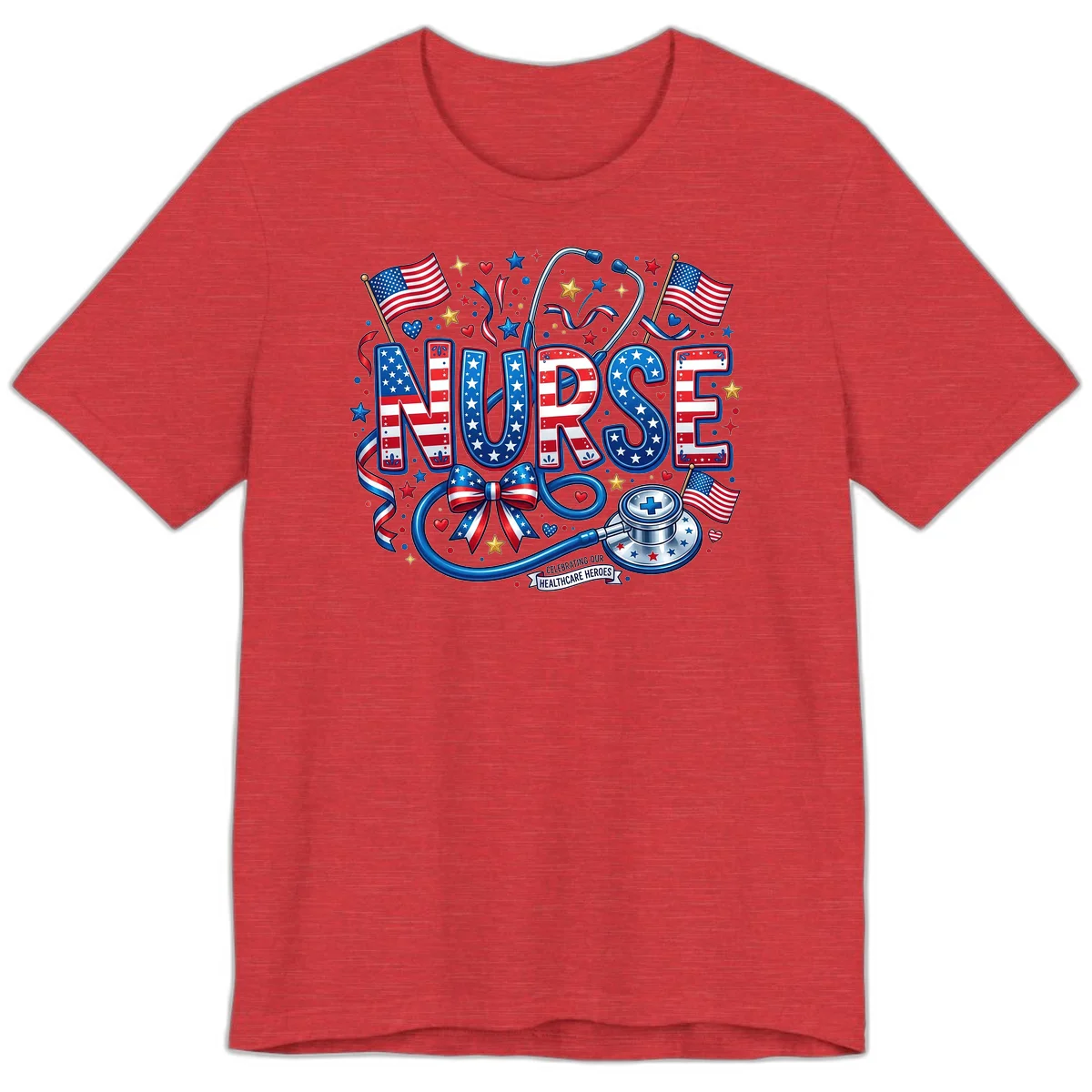 Patriotic Nurse Heroes Premium T-Shirt in Heather Red